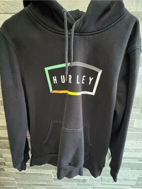 Hurley Black Crewneck Hoodie with Multicolor Logo